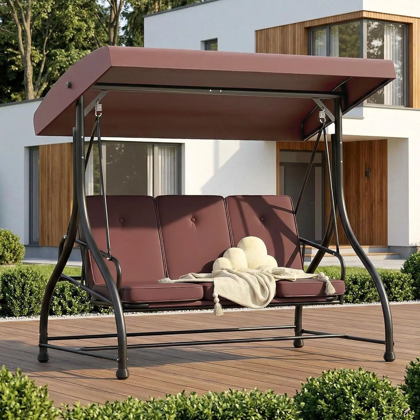 Outdoor Patio Swing Chair With Adjustable Canopy And Removable Cushion by S And B Enterprise