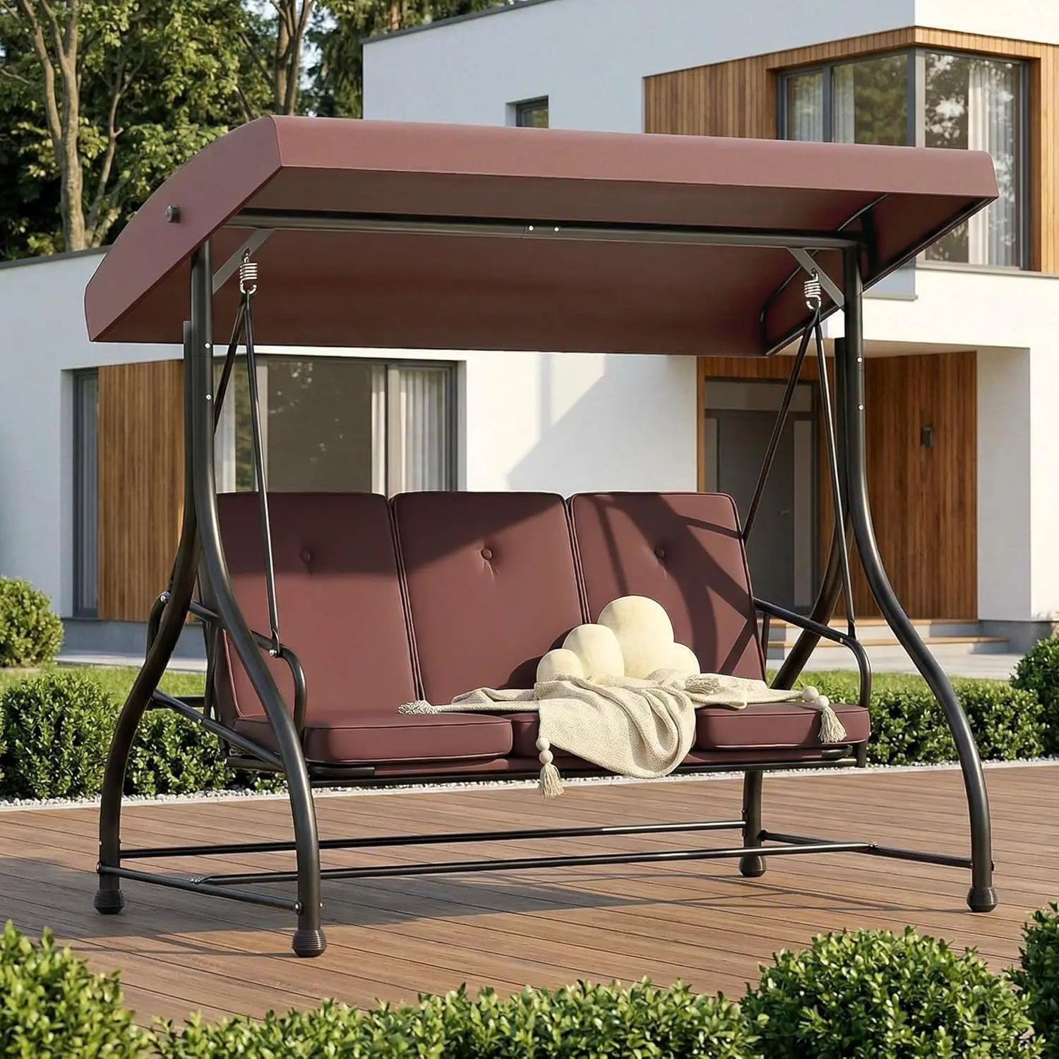Outdoor Patio Swing Chair With Adjustable Canopy And Removable Cushion by S And B Enterprise