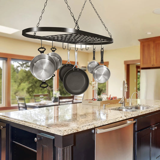 Iron Kitchen Wall Mounted Pot And Pan Rack With Hooks by S And B Enterprise