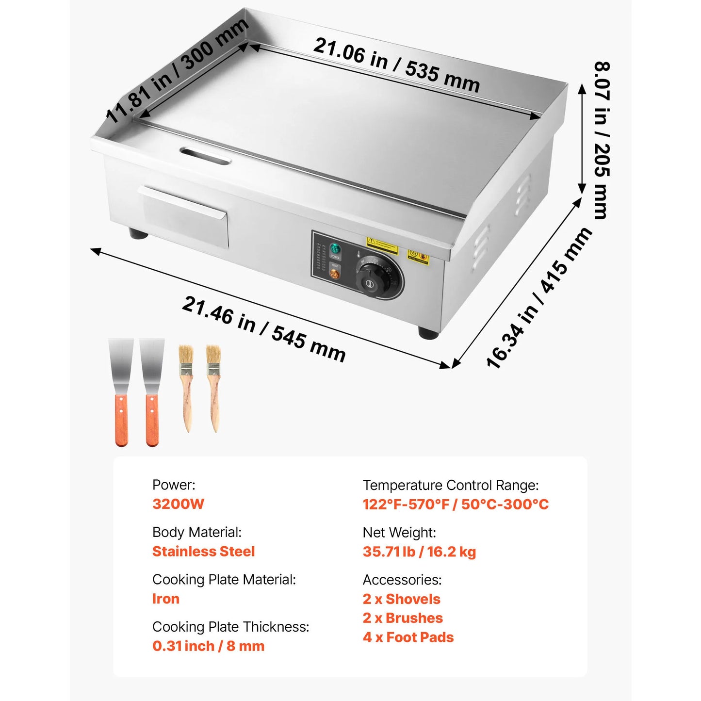 SucceBuy Commercial Electric Countertop Griddle 50-300 C Temperature Control
