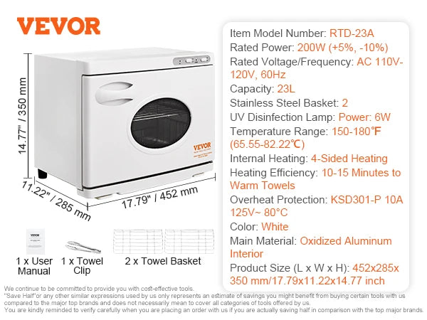 VEVOR Hot Towel Warmer See Through Window 2-in-1 Heating
