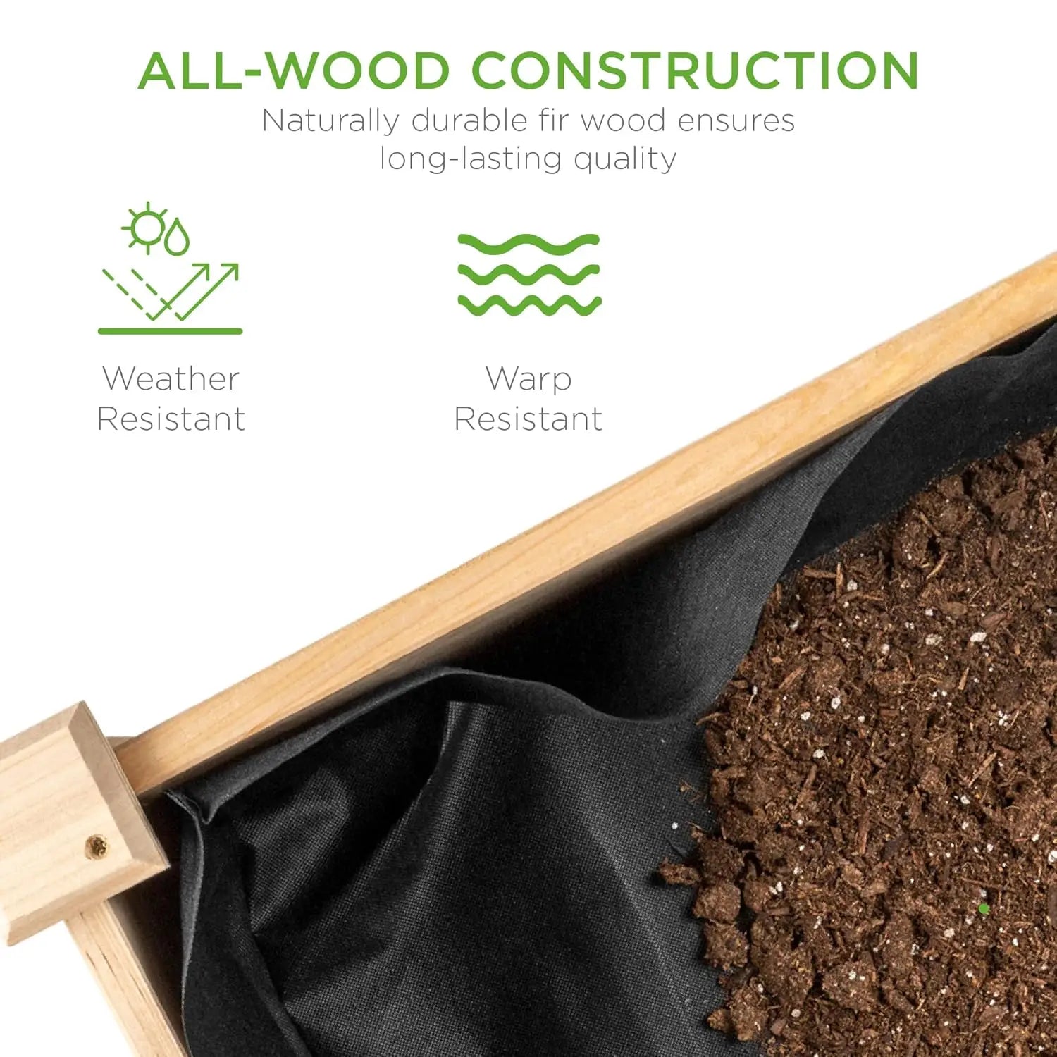 Elevated wooden planter box with bed liner, natural wood finish, 48x24x30 outdoor garden planter