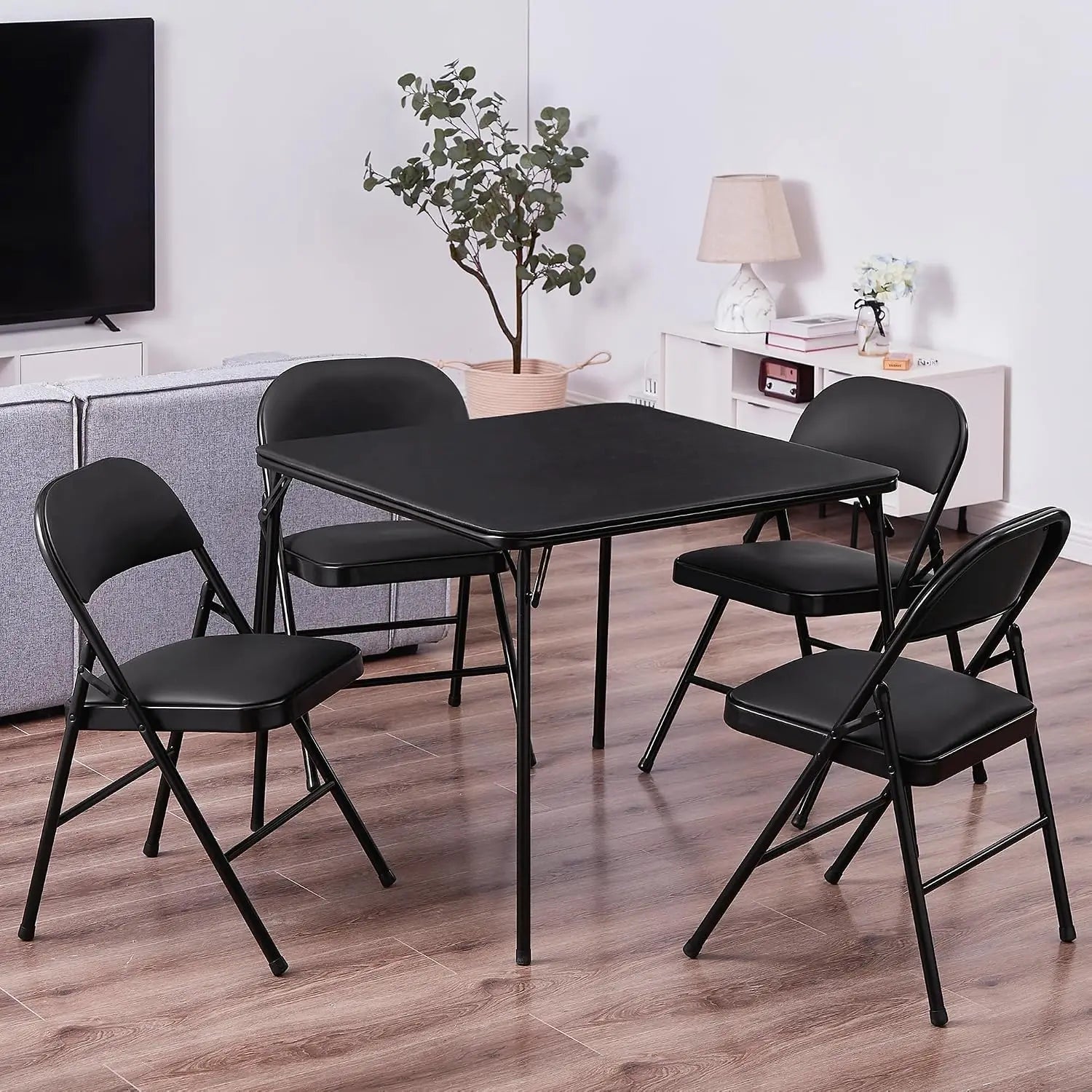 5-Piece Folding Card Table & Chair Set with Padded Top, No Assembly Needed, Black by S And B Enterprise
