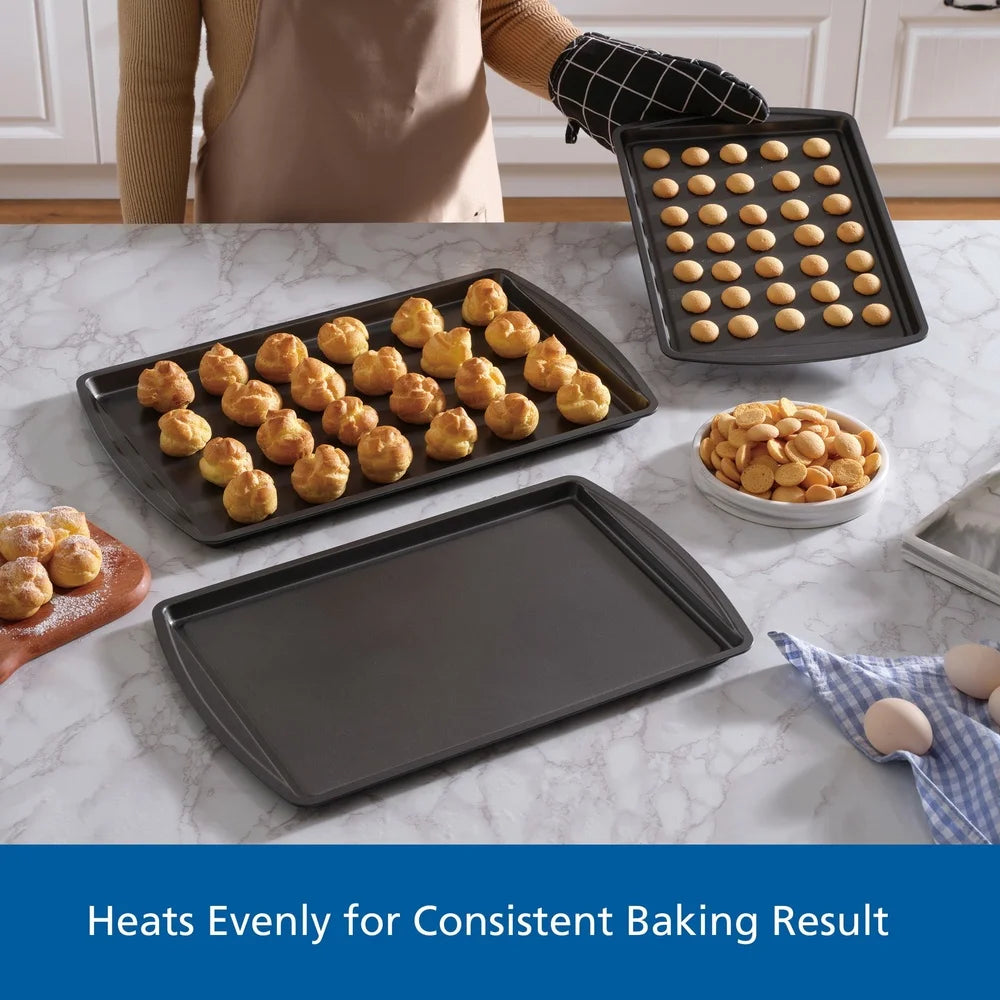 Nonstick Cookie Sheet Set Durable Steel Construction Easy Release