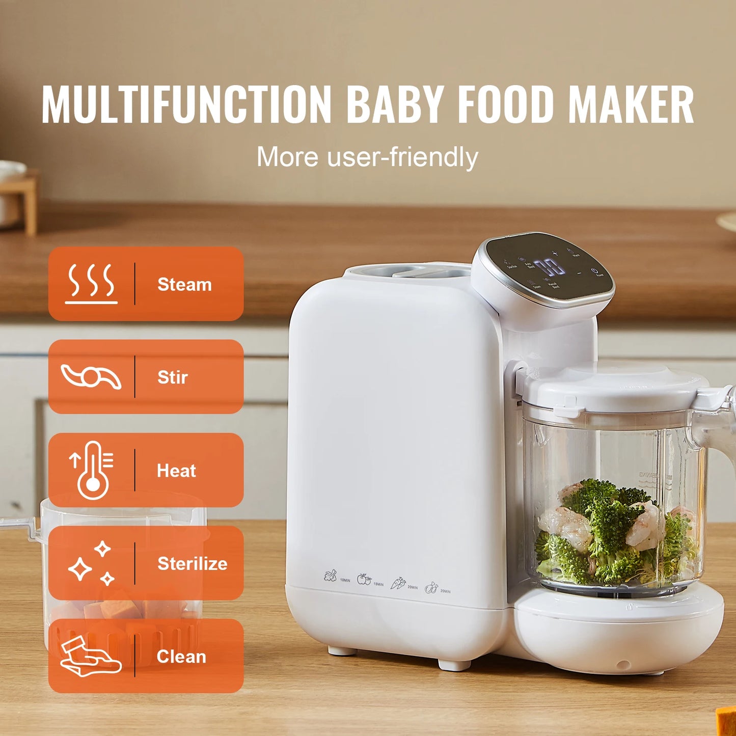 VEVOR Baby Food Maker 430W 5 In 1 Blender Steamer Grinder