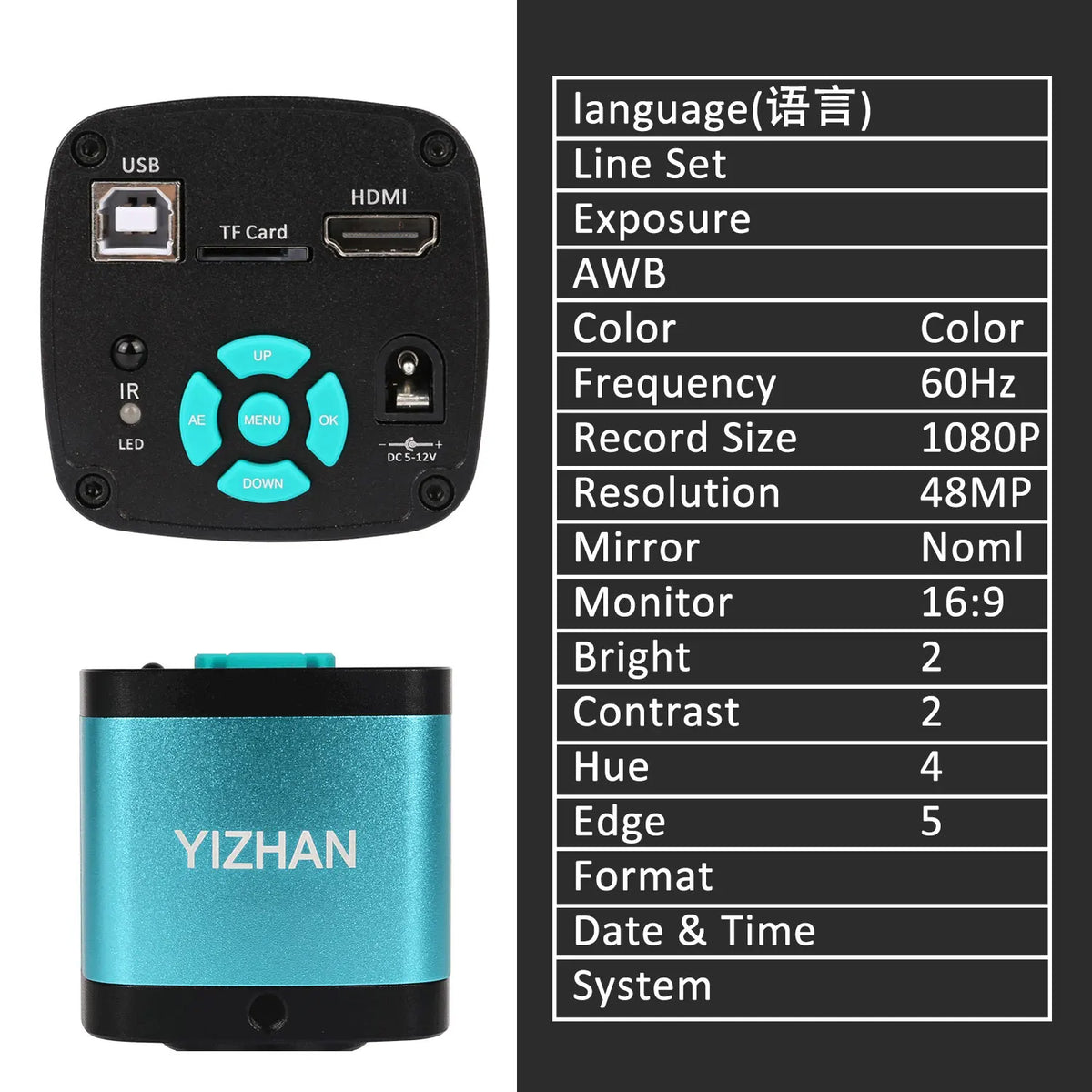 YIZHAN soldering microscope with turquoise body; 48MP 1080p USB/HDMI camera and blue control pad