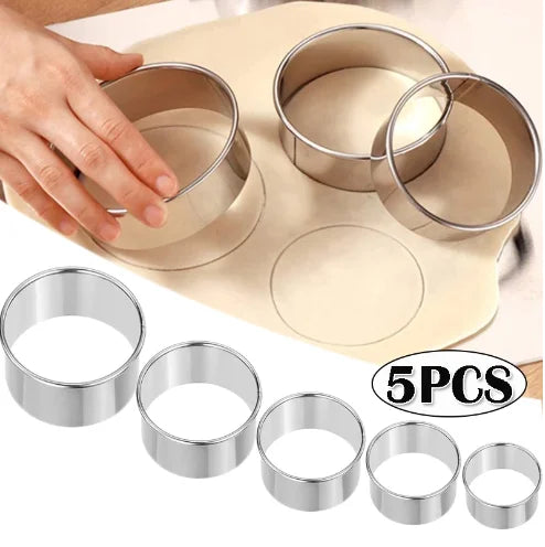 5PCS Round Stainless Steel Biscuit Mold Dumpling Skin Cutting Mold DIY Biscuit Pastry Cake Baking Tools Kitchen Baking Gadget by S And B Enterprise