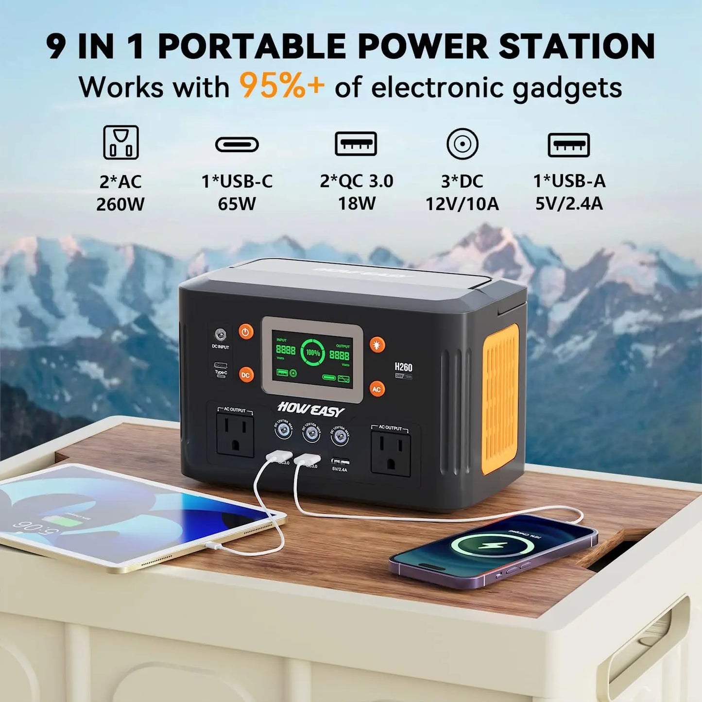 Portable Power Station 260W With 65W PD And 48000mAh Battery