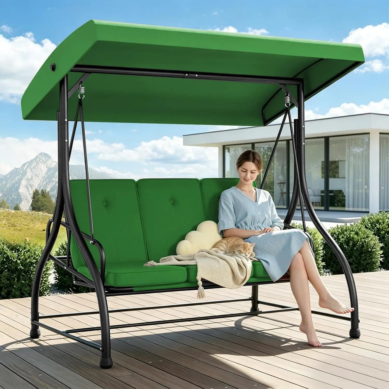 Outdoor Patio Swing Chair With Adjustable Canopy And Removable Cushion by S And B Enterprise