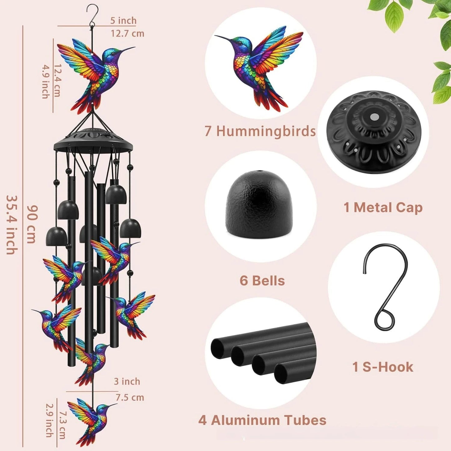 Lucky Wind Chime Garden Decor With Gradient Bird Ornament by S And B Enterprise