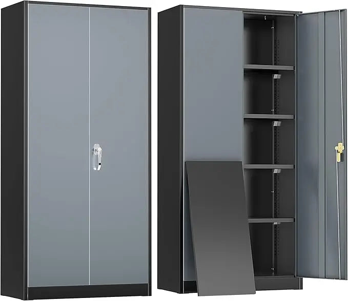 Metal Storage Cabinet With Locking Doors And Adjustable Shelves