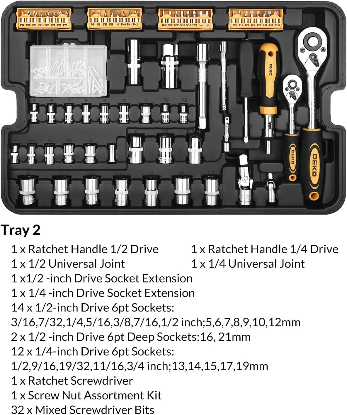DEKO 258 Tool Kit With Rolling Toolbox Socket Wrench Set