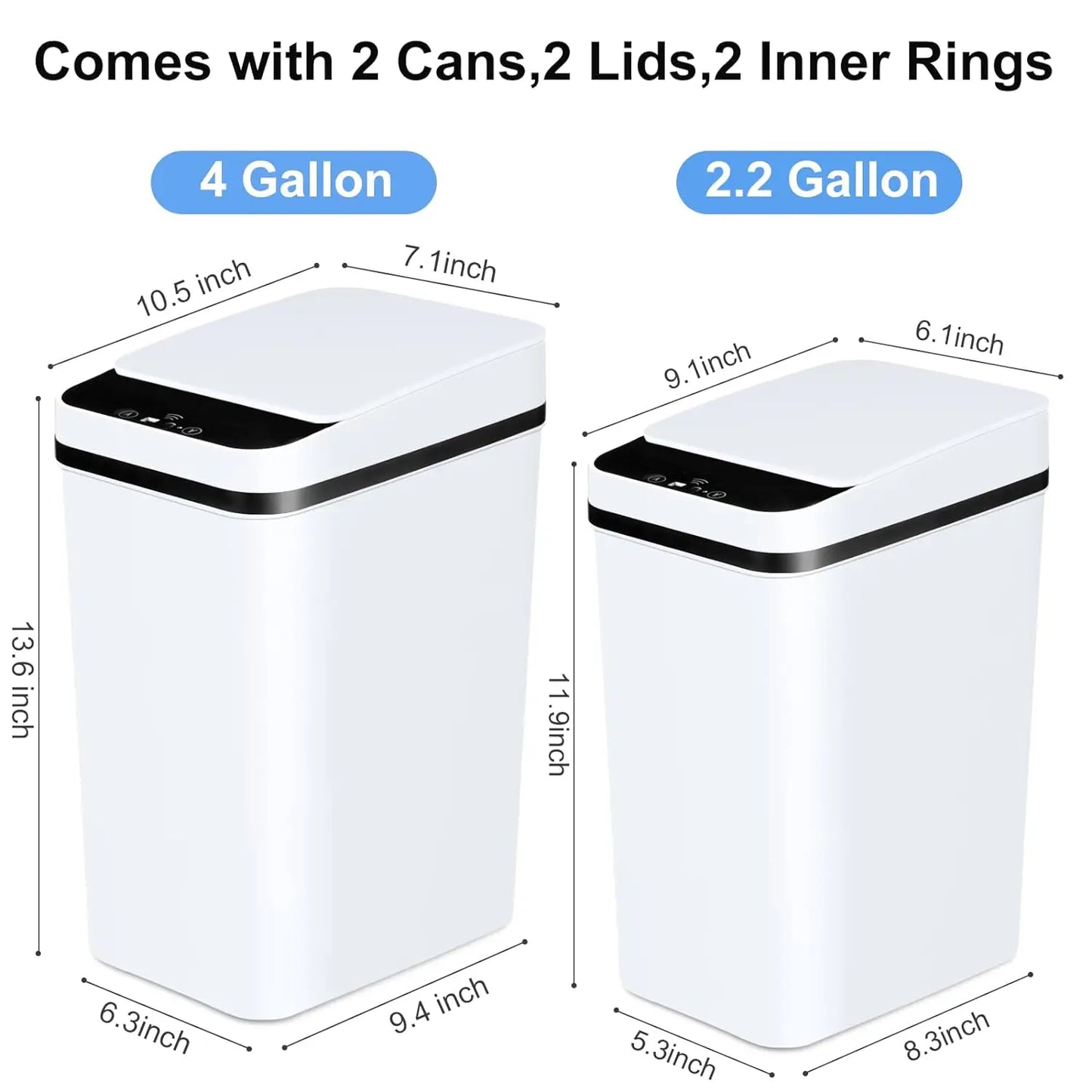 NONECN 2 Pack Touchless Motion Sensor Trash Cans With Lid