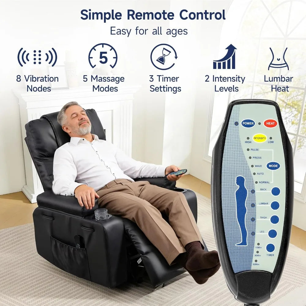 Power Lift Recliner Chair for Elderly with Massage & Heat, PU Leather Electric Recliner USB Port, 160° Recline, Remote