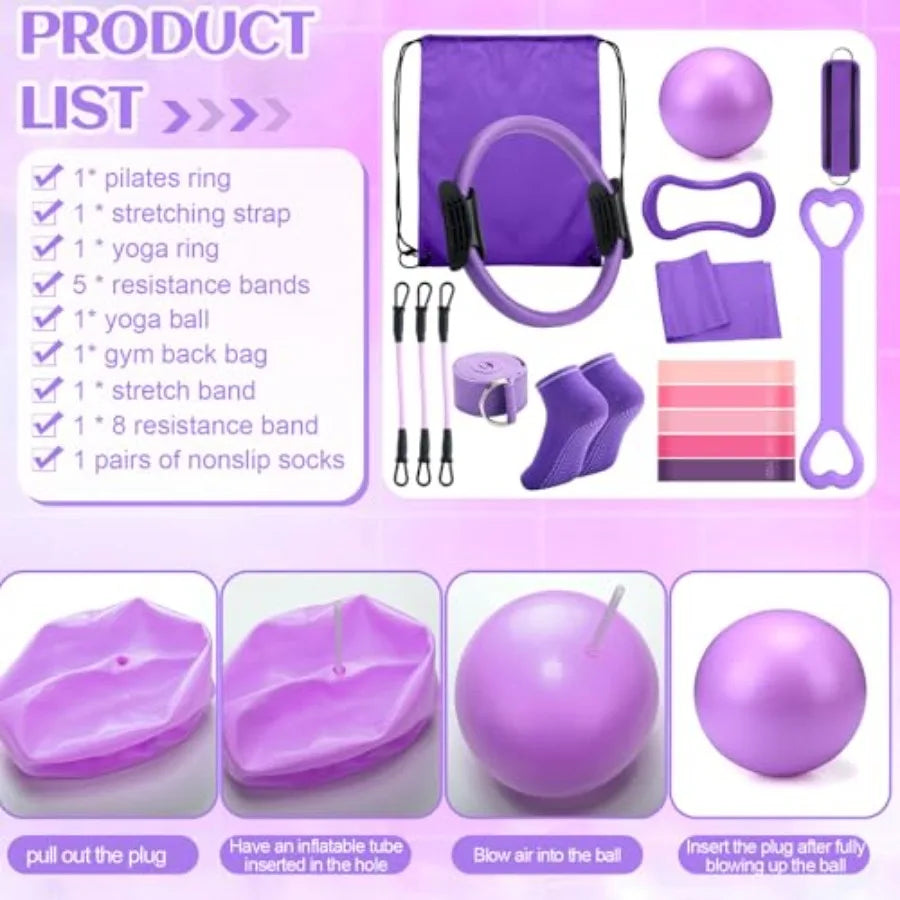 Pilates Ring Circle Set 18-Piece Exercise Accessories For Women Yoga