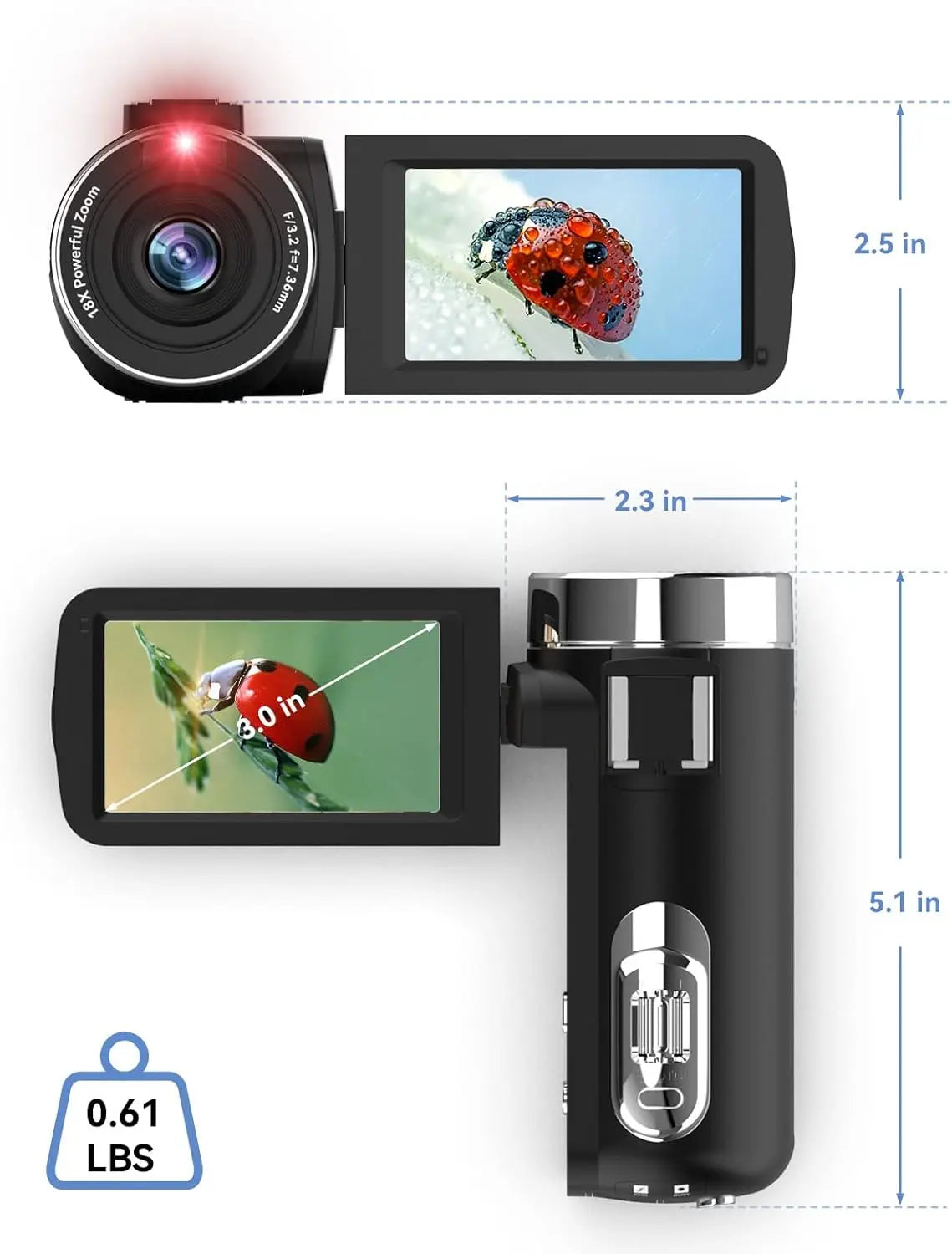 4K Camcorder With 18x Digital Zoom 48MP Imaging For YouTube