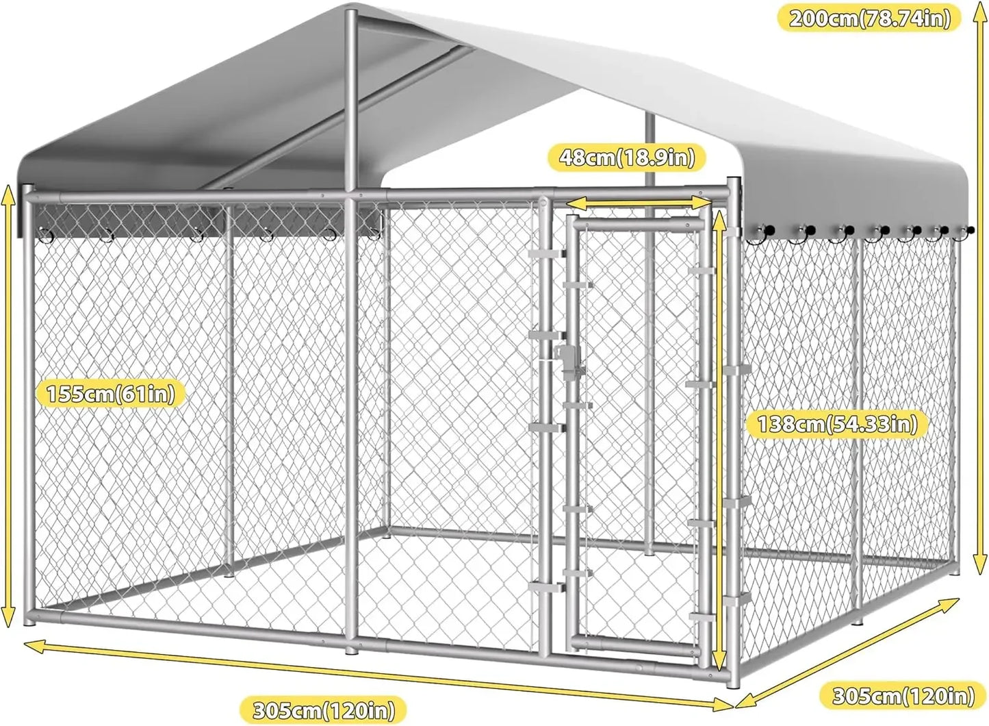 Outdoor Galvanized Chain Link Dog Kennel With Durable Roof