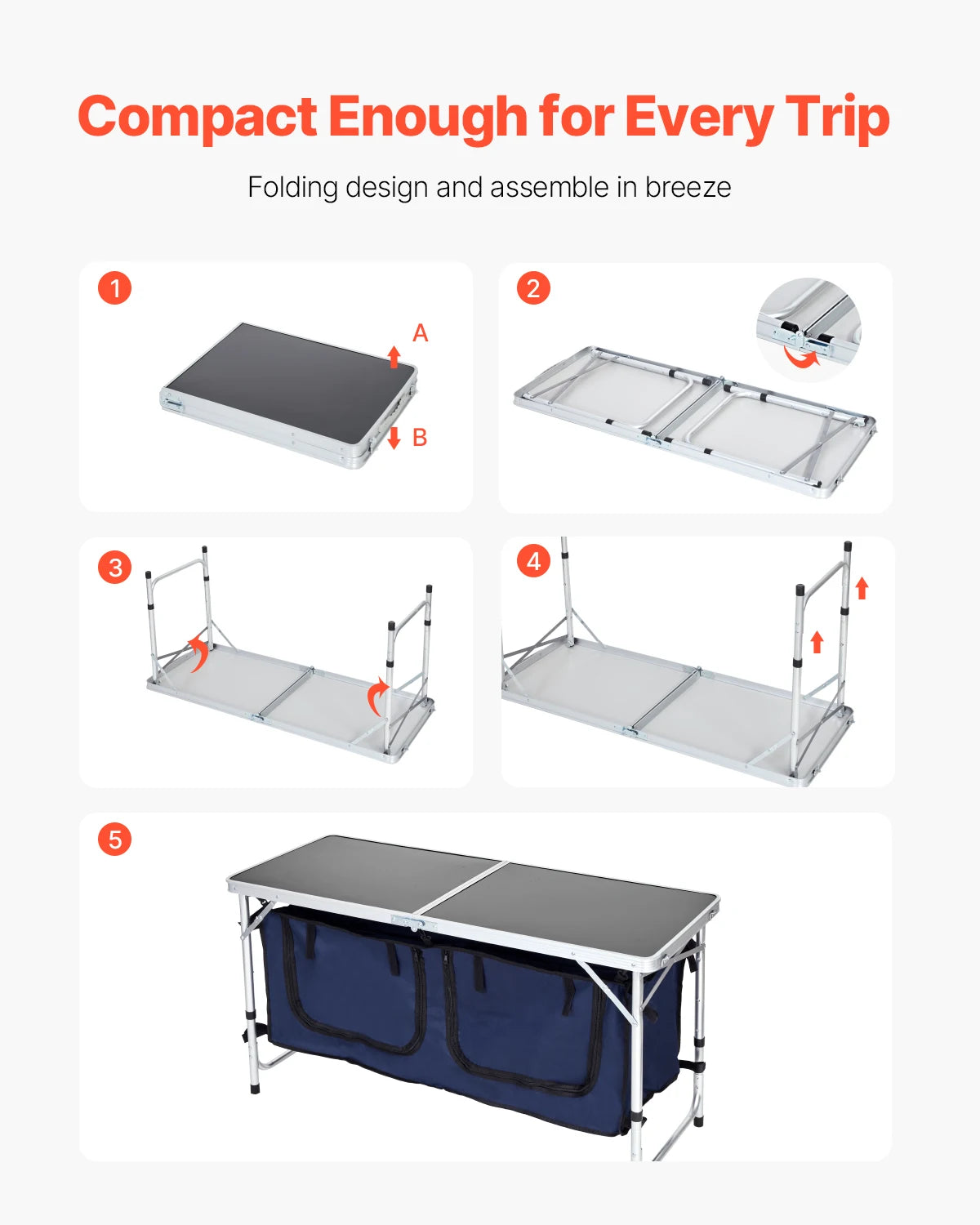 SucceBuy Folding Camping Kitchen Table Aluminum Outdoor Portable Cook Station