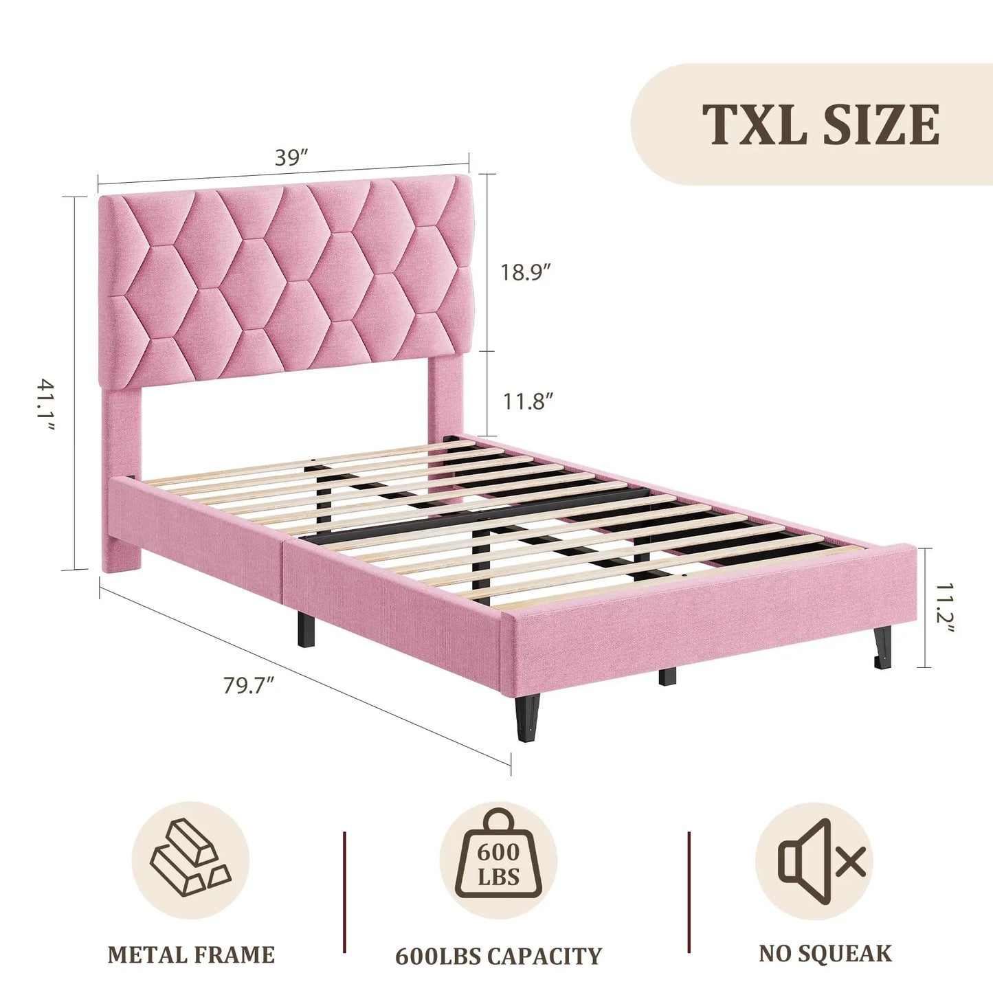 HiMISS Upholstered Bed Frame With Headboard Quiet Heavy Duty by S And B Enterprise