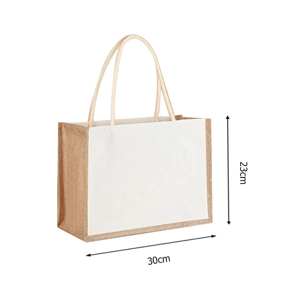 Alloet Burlap Jute Tote Bag Casual Reusable Shopping Bag