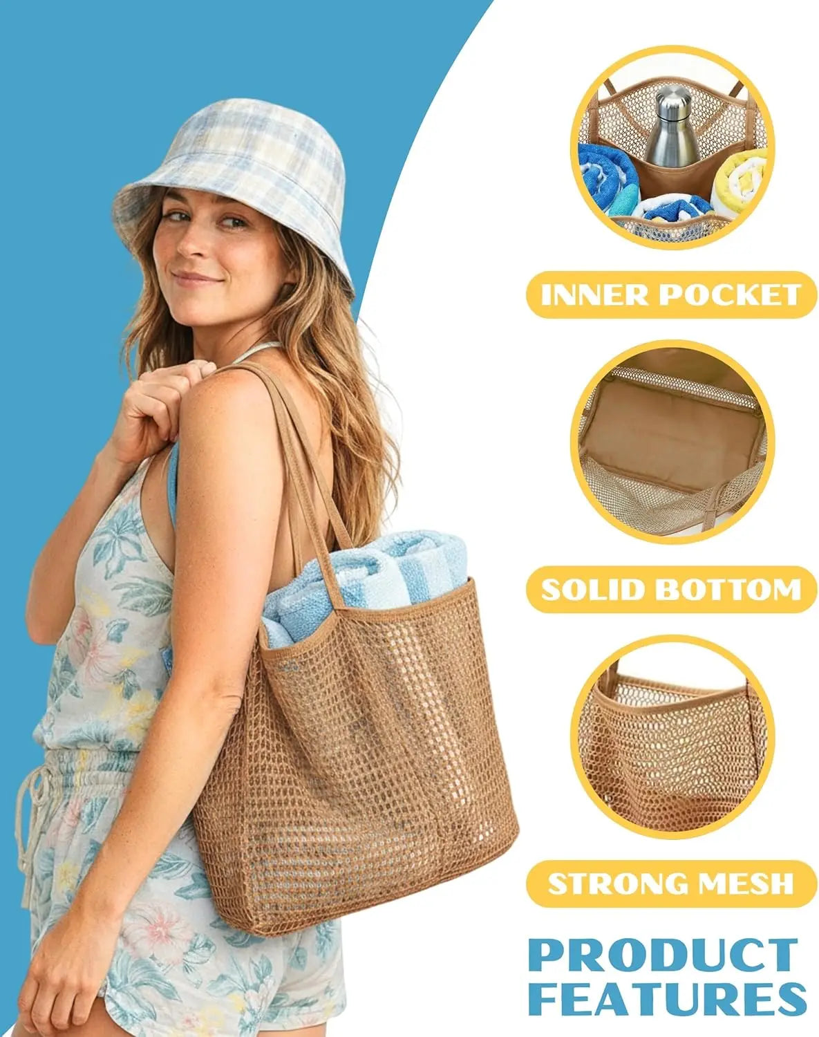 Waterproof Mesh Beach Tote Bag For Women Sandproof Travel Tote