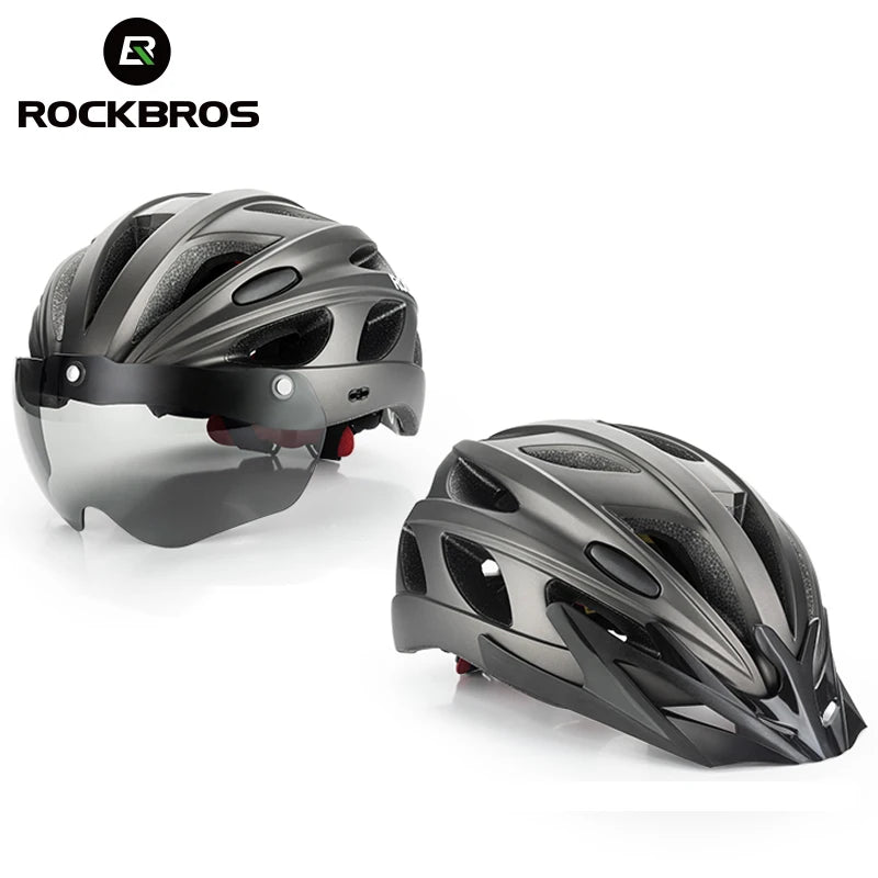 ROCKBROS bike helmets (2) in gray, EPS integrally-molded, breathable, lightweight cycling safety helmets with visors