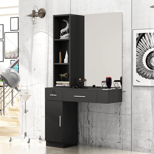 Wall Mount Hair Salon Stylist Station Cabinet Locking Drawer