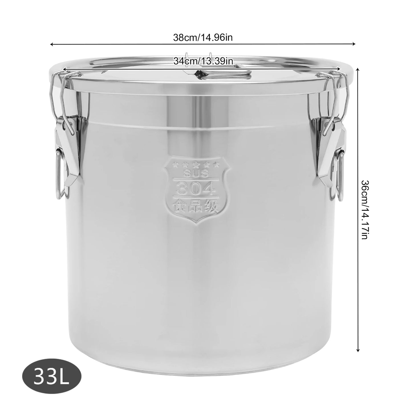 21L/33L Airtight Rice Bucket Canister Food Storage Container 304 Stainless Steel by S And B Enterprise