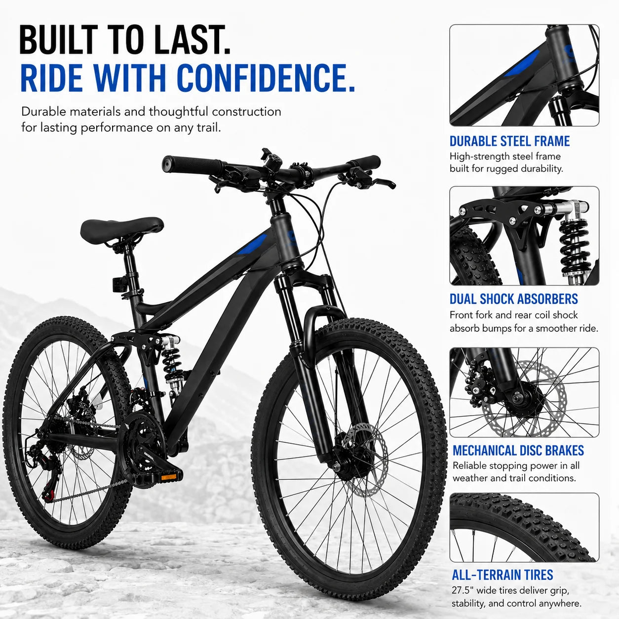 Unisex Full Suspension Mountain Bike 21-Speed With Disc Brakes