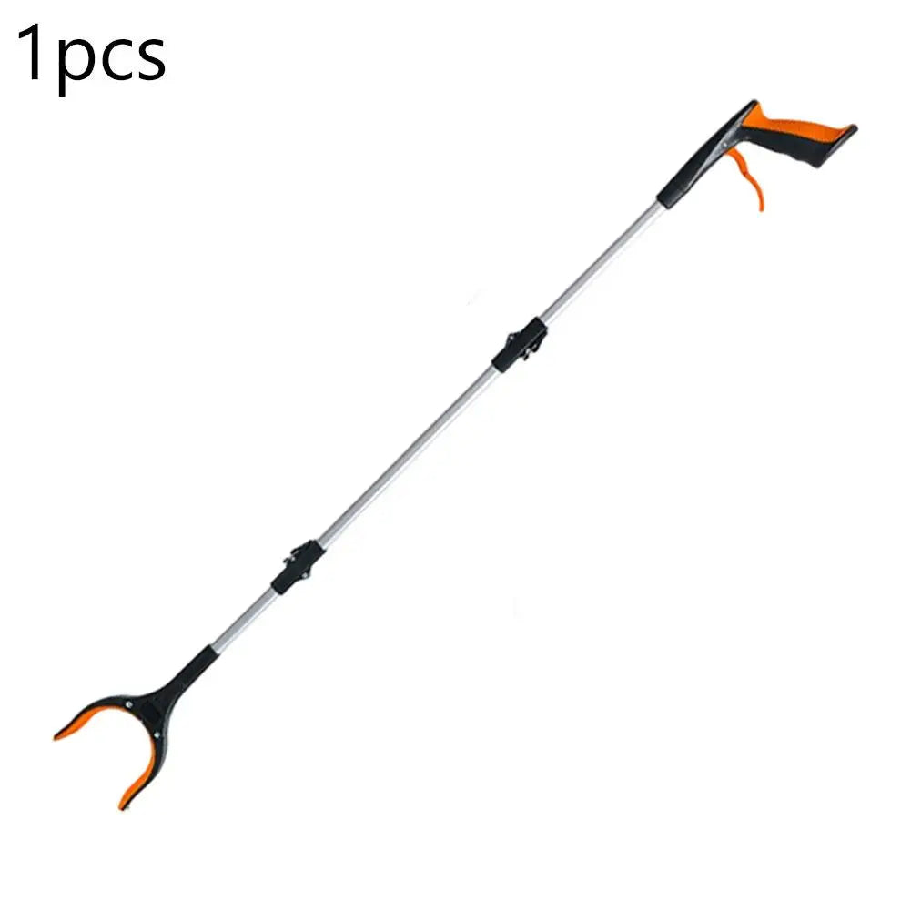 Flexible folding grabber tool with magnetic reacher and orange accents