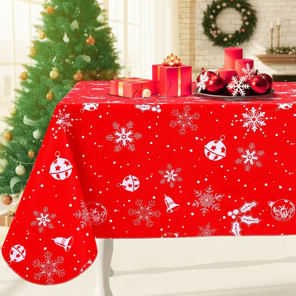 Waterproof Elastic Fitted Tablecloth With Floral Pumpkin Christmas Decor