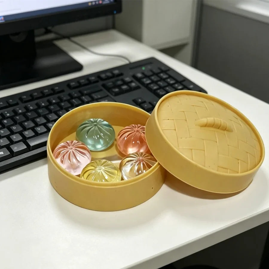 5Pcs Mini Dumplings with Steamer Bun Squeezable Toys Set Soft Stress Relief Crystal Squishy Fidget Sensory Toy Party Favors Gift by S And B Enterprise