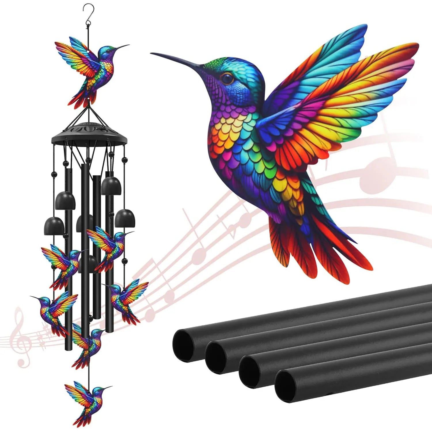 Lucky Wind Chime Garden Decor With Gradient Bird Ornament by S And B Enterprise