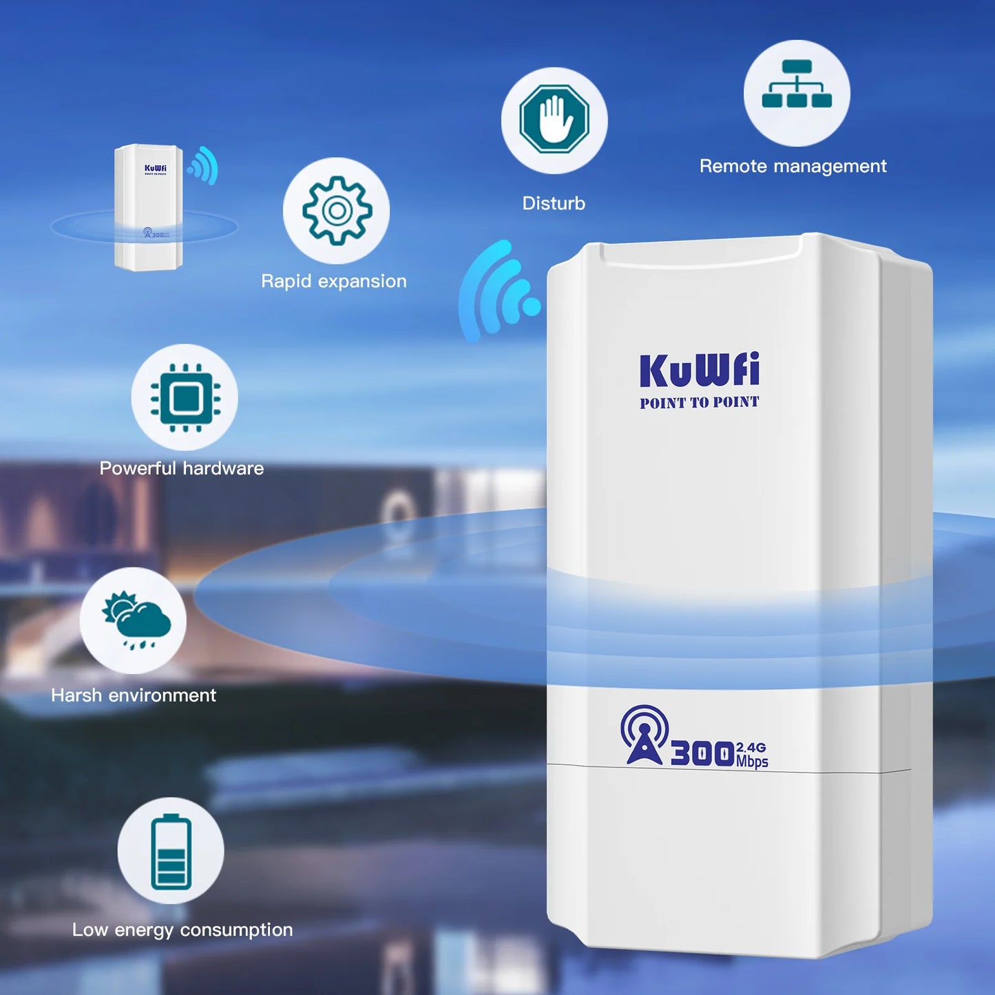 KuWFi Outdoor 300Mbps 2.4GHz CPE Bridge AP Repeater IP65