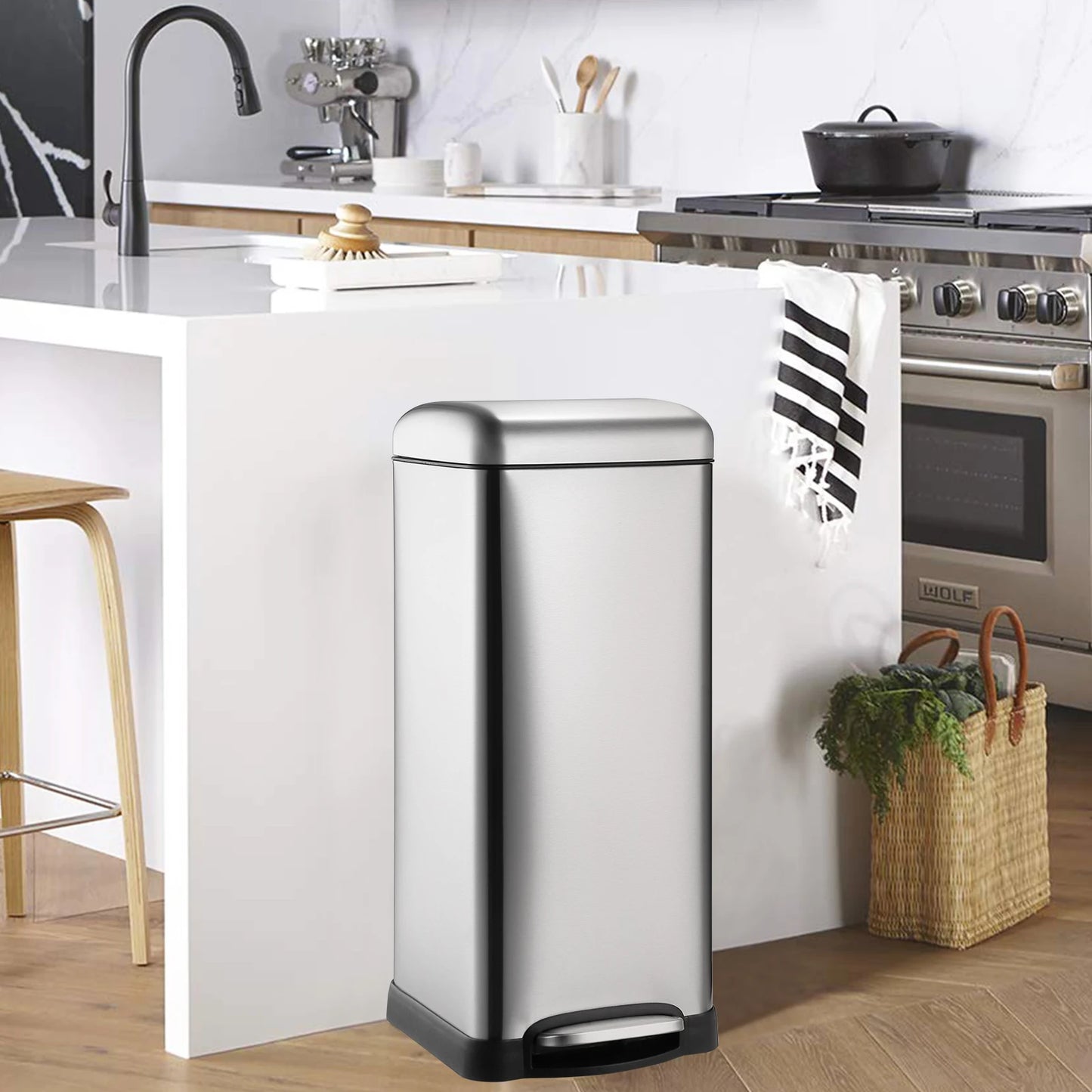 HiMISS Fingerprint Resistant Step Trash Can With Soft Close Lid