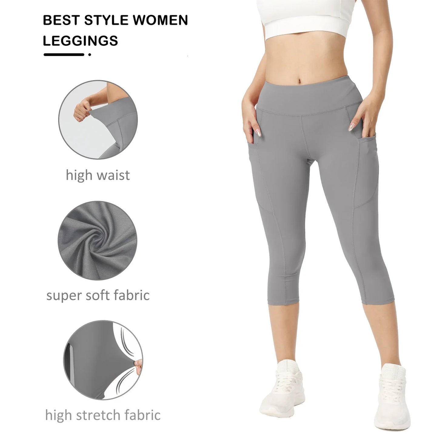 NONECN Womens High Waist Leggings With Phone Pocket For Yoga