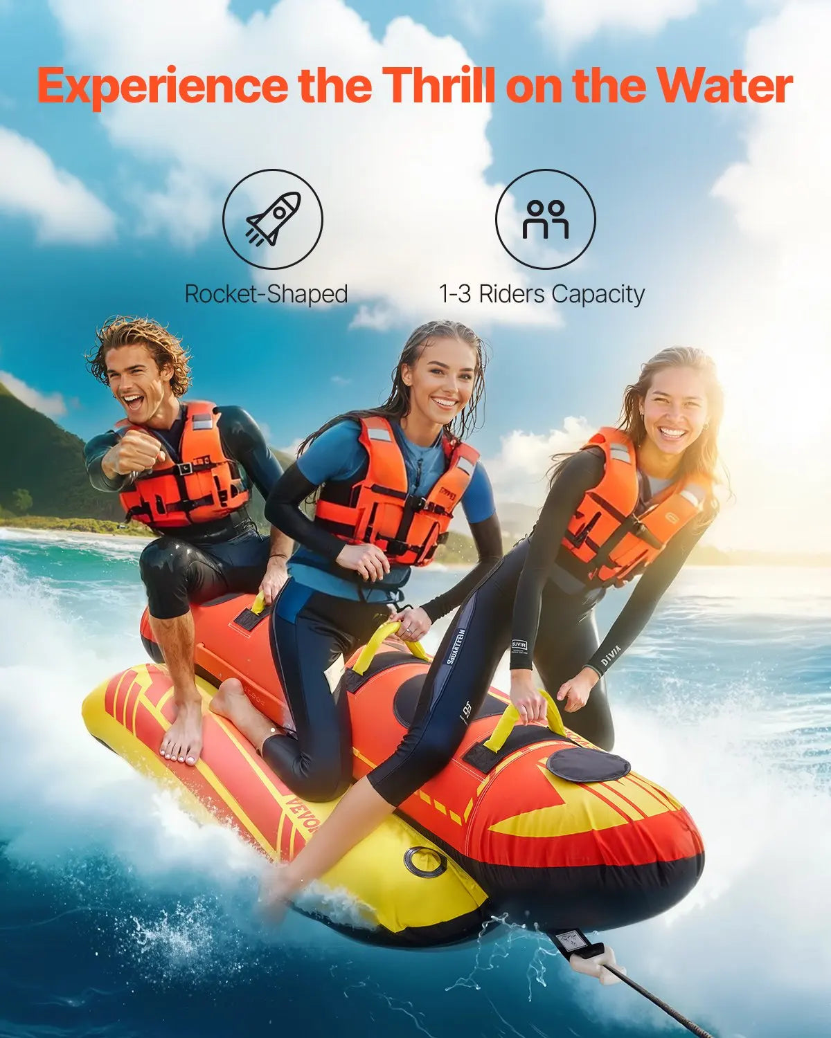 Towable Hot Dog Boat Tube For 1-3 Riders Inflatable