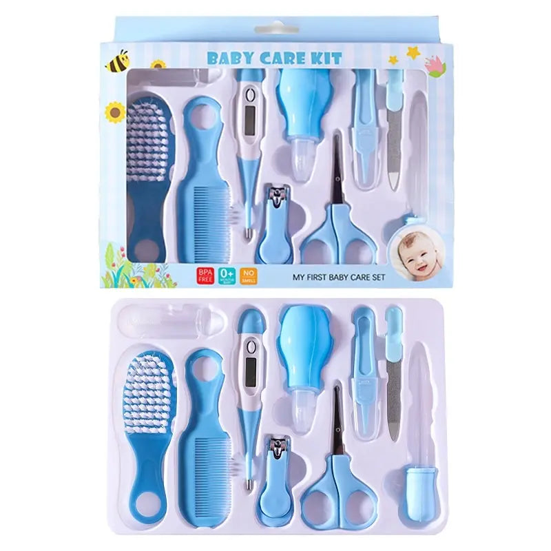 10PCS/Set Baby Health Care Kit Kids Nail Hair Health Care Thermometer Grooming Brush Clipper Teether Toothbrush Baby Essentials by S And B Enterprise