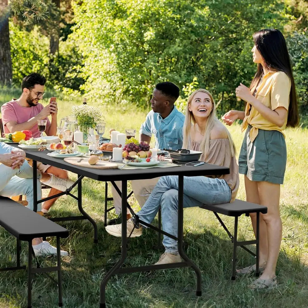 Picnic Table Set with 2 Benches, 6 eet Camping Table Chair Set | 3-Piece olding urniture or Indoor or Outdoor Use, Tree ed HDPE by S And B Enterprise