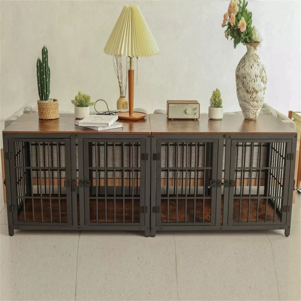 1Pcs Ultra Thicken Dog Crate Cage by S And B Enterprise; black metal kennel with removable divider and 4 doors for 2 small dogs or 1 large dog