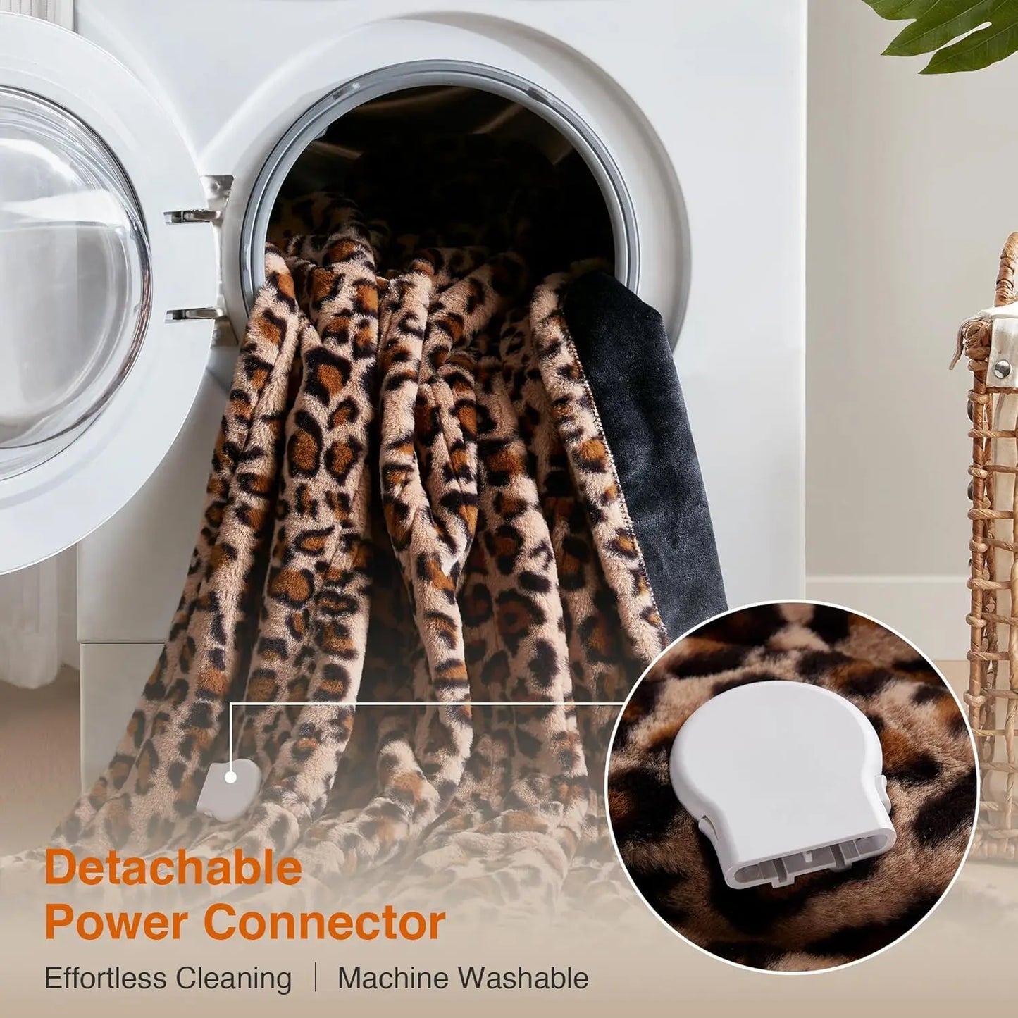 Leopard Print Electric Heated Throw Blanket With Auto Shut Off