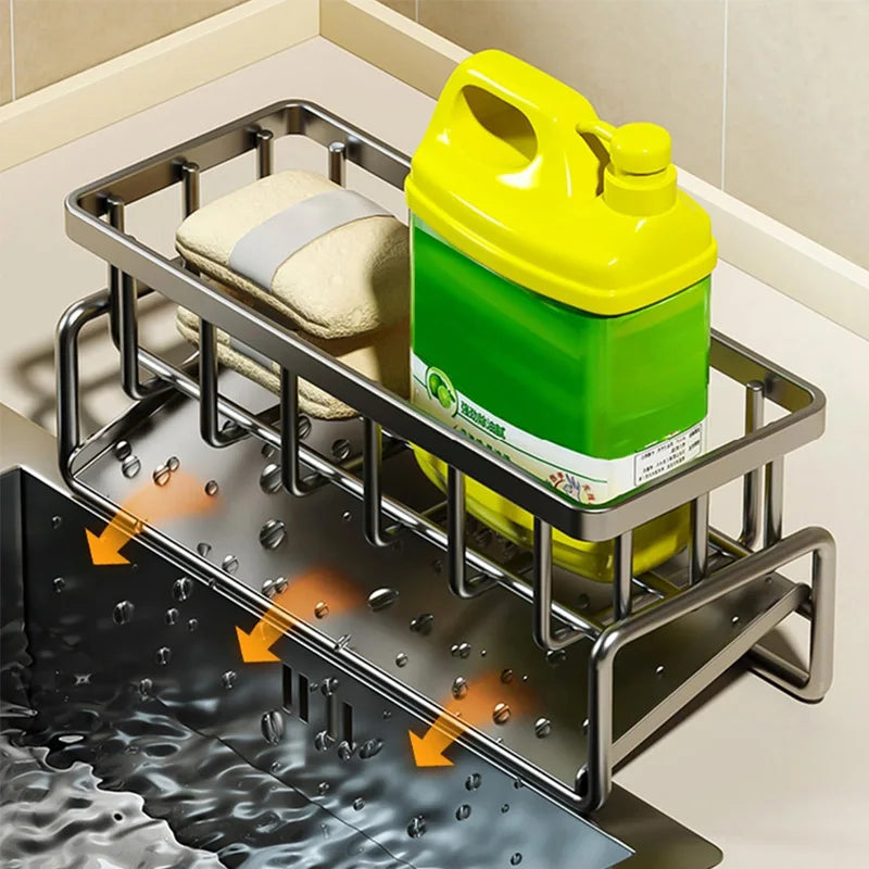 Kitchen Sink Organizer Carbon Steel with Tilted Water Tray Storage Rack for Sponge Brush 23×9×10cm by S And B Enterprise