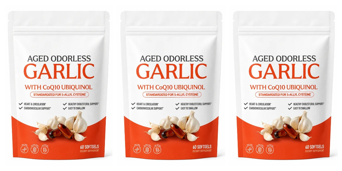 Odorless Aged Garlic Extract Softgels, 600mg AGE with 50mg CoQ10 Ubiquinol, Standardized S-Allyl Cysteine, Lifestyle, 60 Count