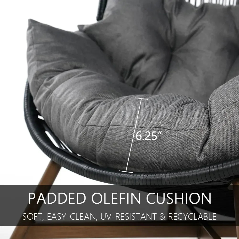 Outdoor Egg Chair Wicker Wood Grain Finish With Olefin Cushion by S And B Enterprise