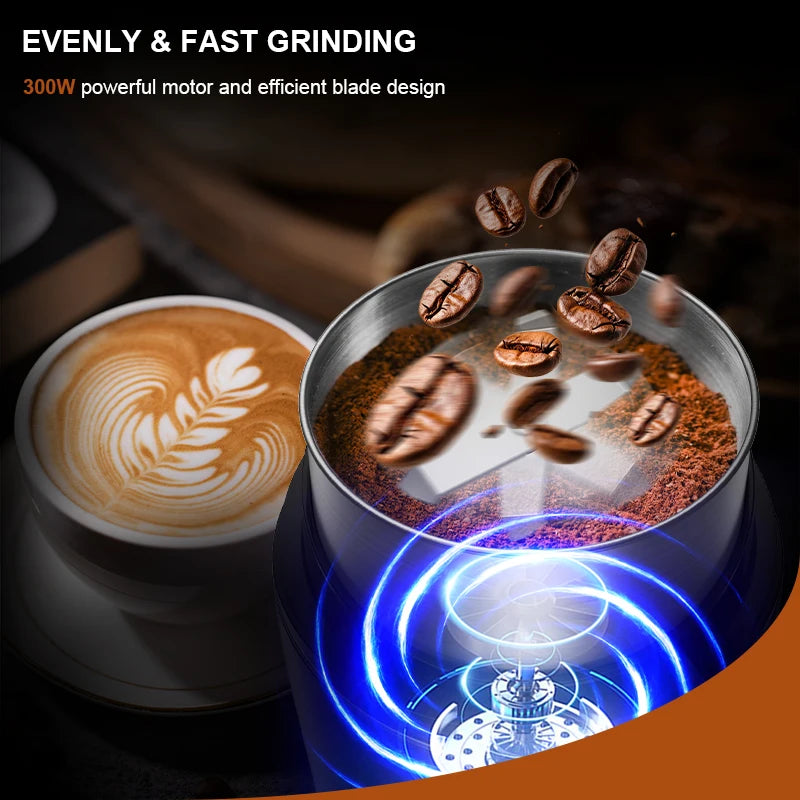 KIRAINAFLY 300W Electric Coffee Grinder With Removable Stainless Steel Cup