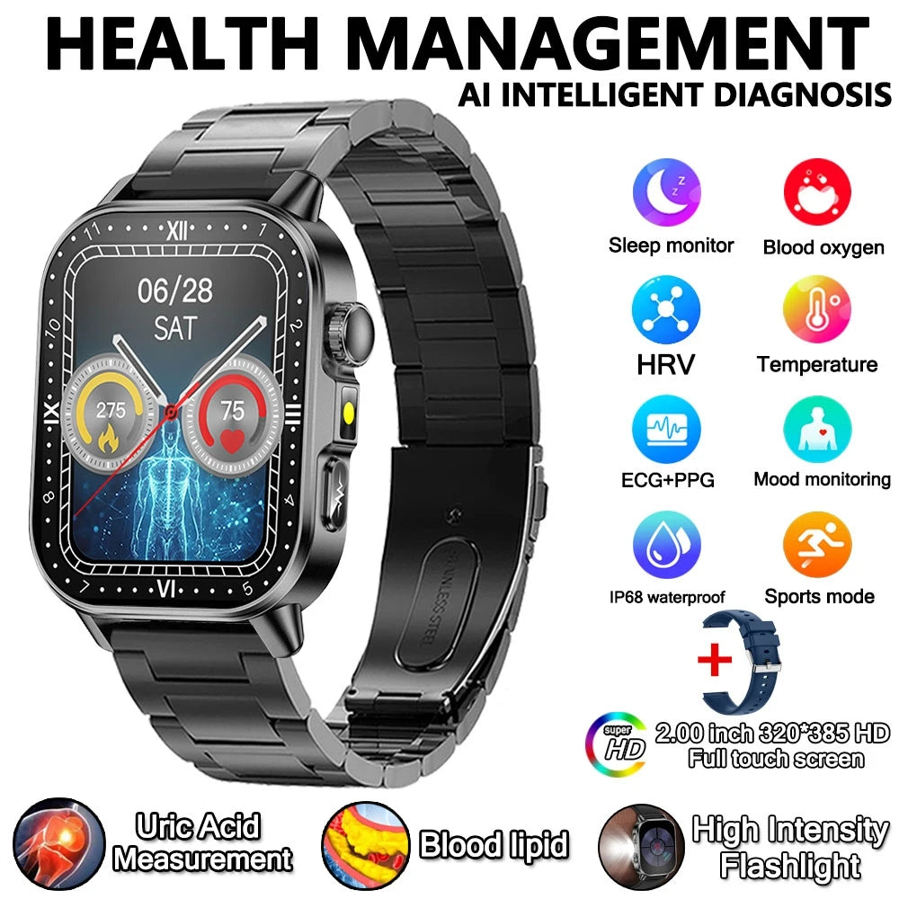 Uric Acid Lipid Health Smartwatch With ECG PPG Bluetooth Call
