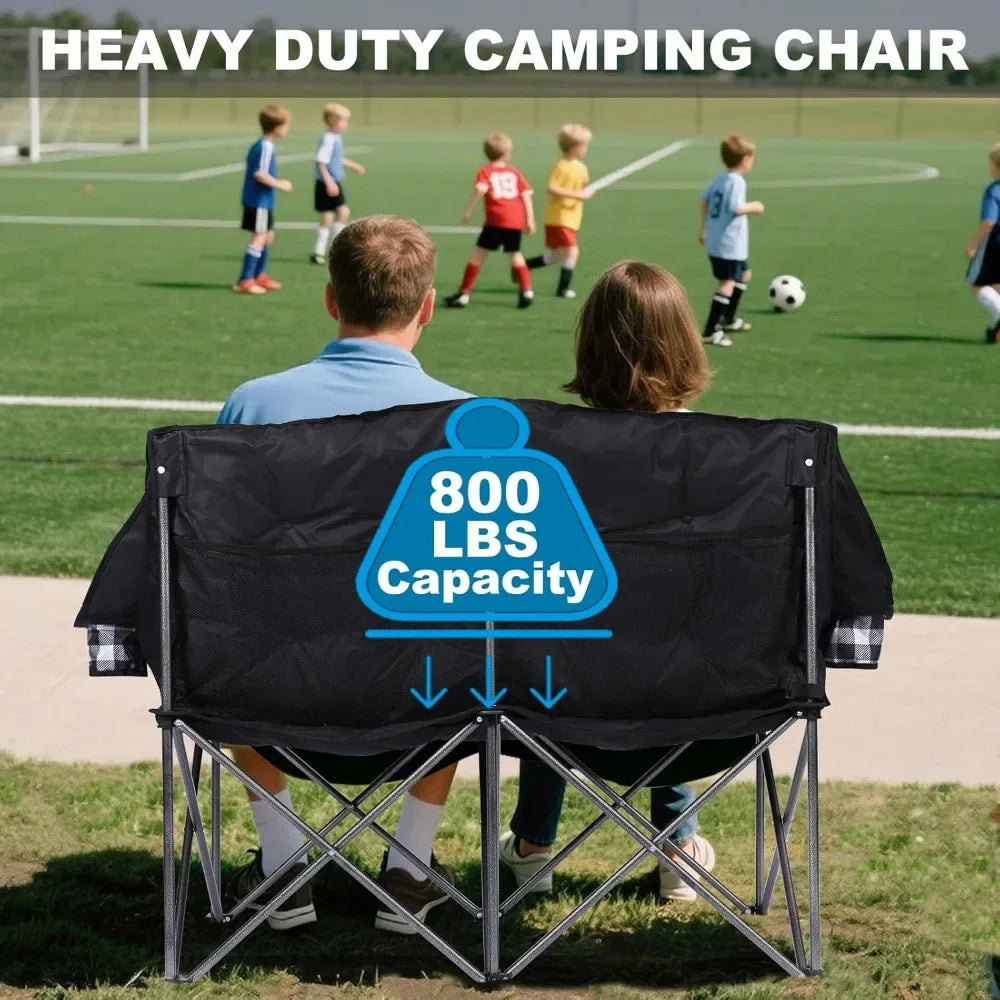 Padded Double Camping Chair Folding Loveseat For Two