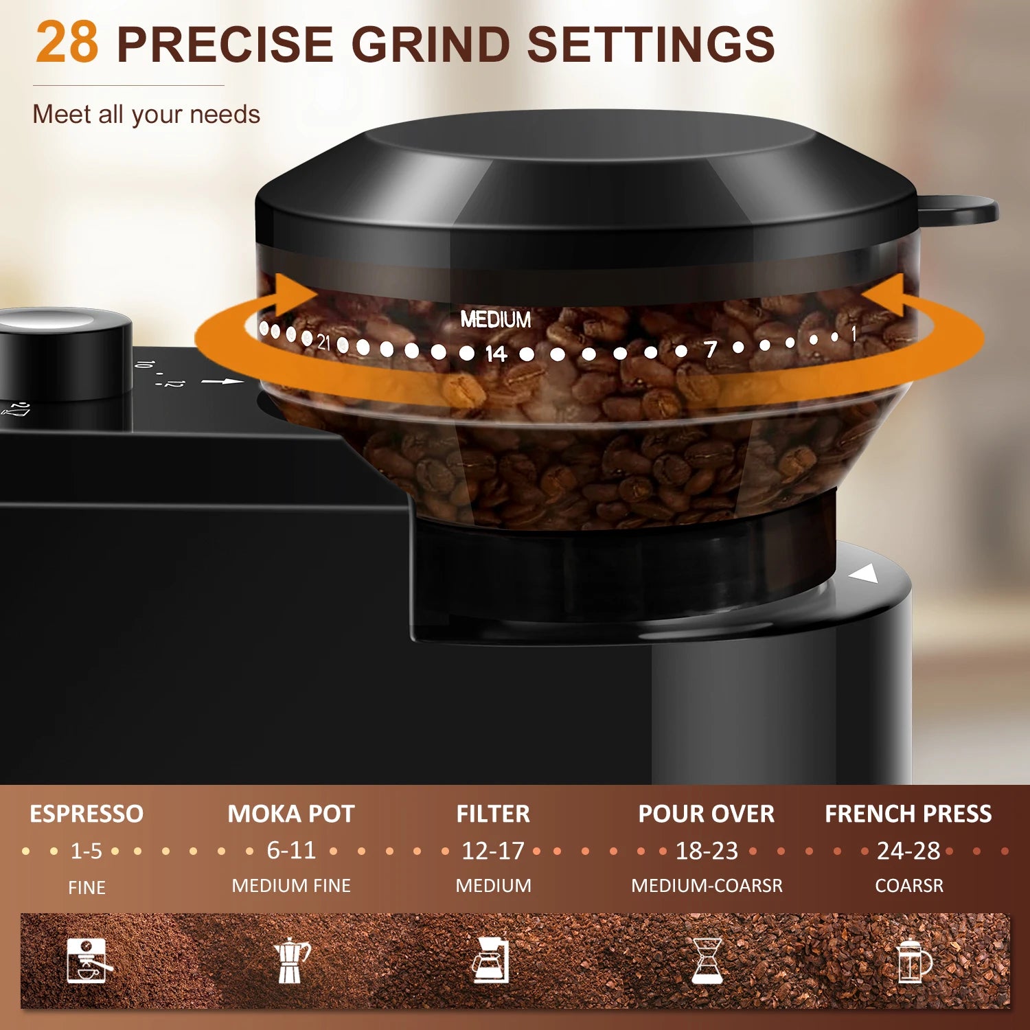 Automatic Burr Mill Coffee Grinder Electric Coffee Bean Grinding With 28 Adjustable Gears for Espresso French Press Drip Coffee by S And B Enterprise