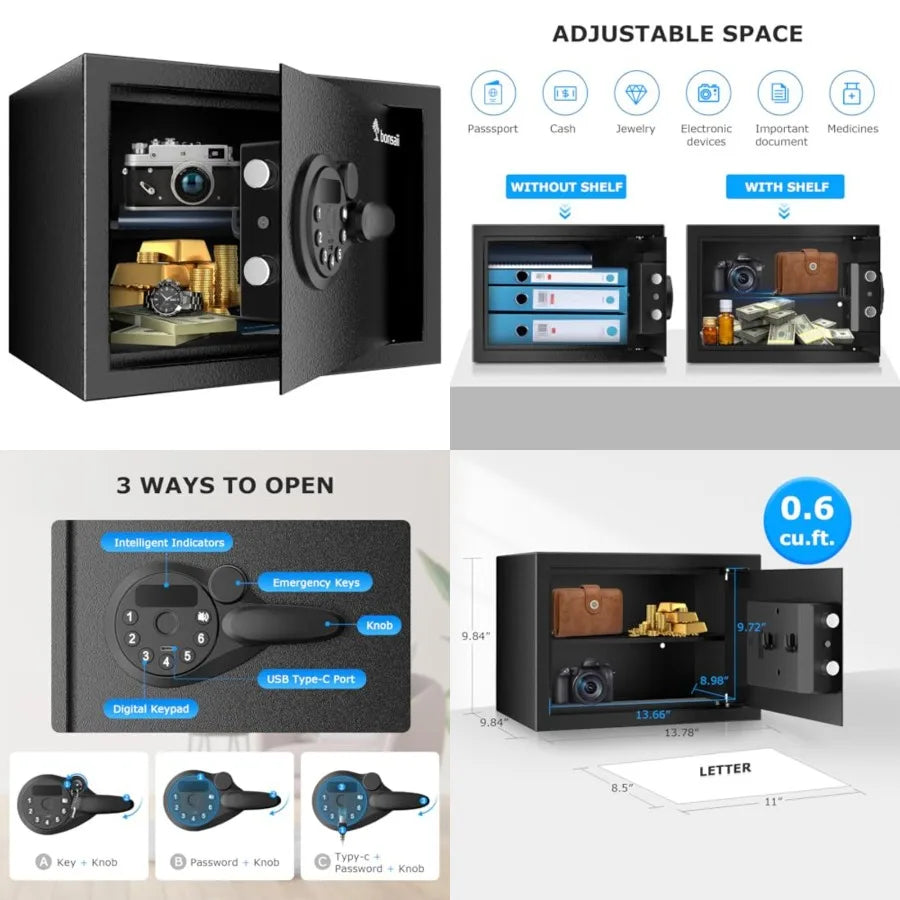 Electronic Keypad Safe Box With Removable Shelf For Valuables