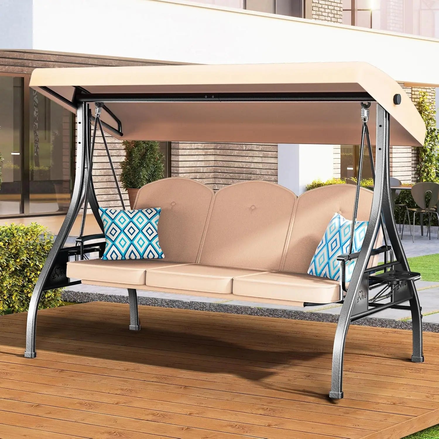 HUANZHUANG 3 Seat Outdoor Patio Swing With Canopy Stand 800lbs by S And B Enterprise
